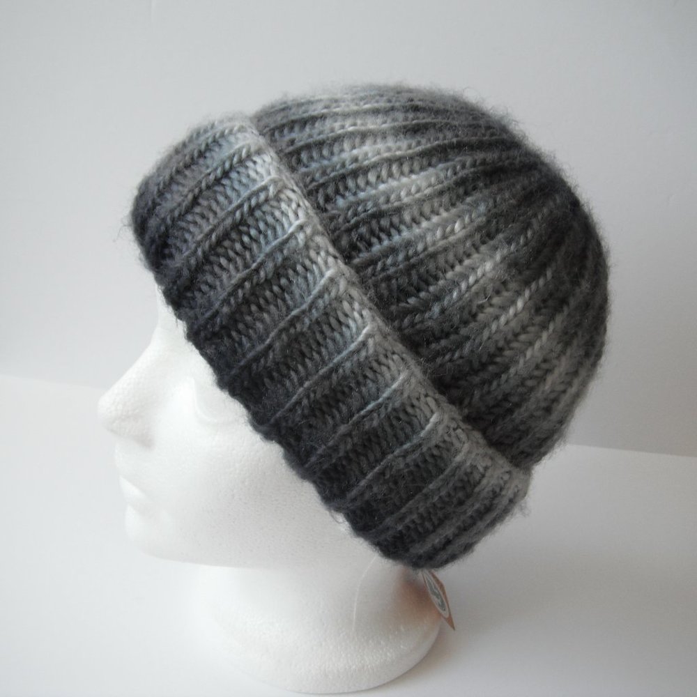 Hand Knitted Hat Toque Adult Size - XS Acrylic Black/Gray - 032. Hand knit by me